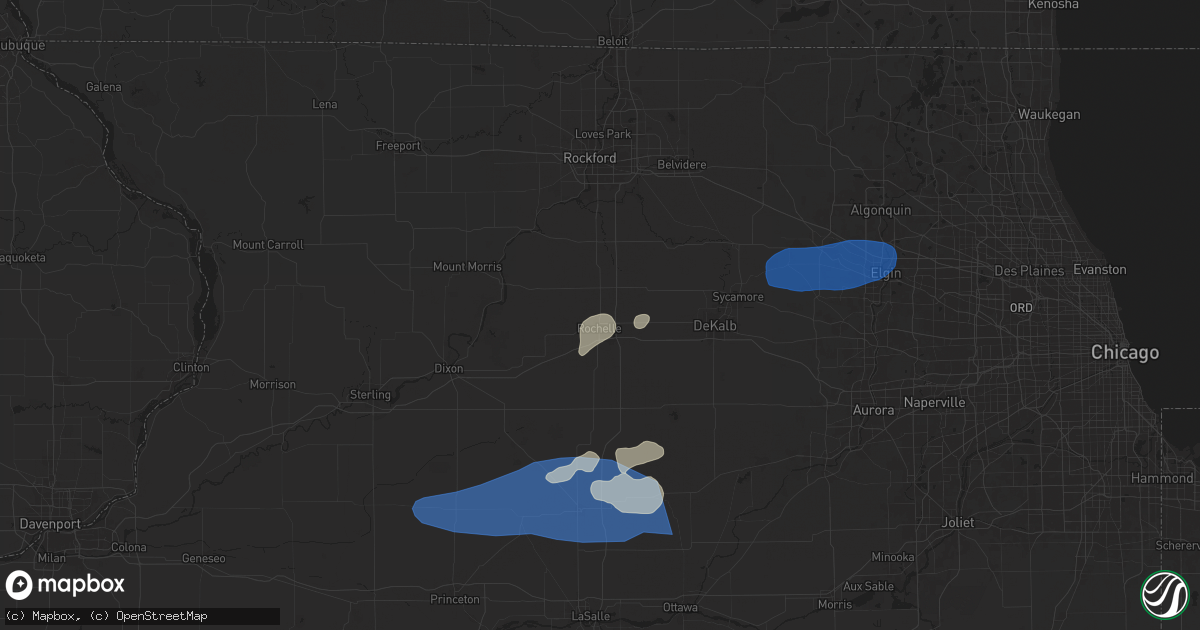 Hail map in Rochelle, IL on August 18, 2025
