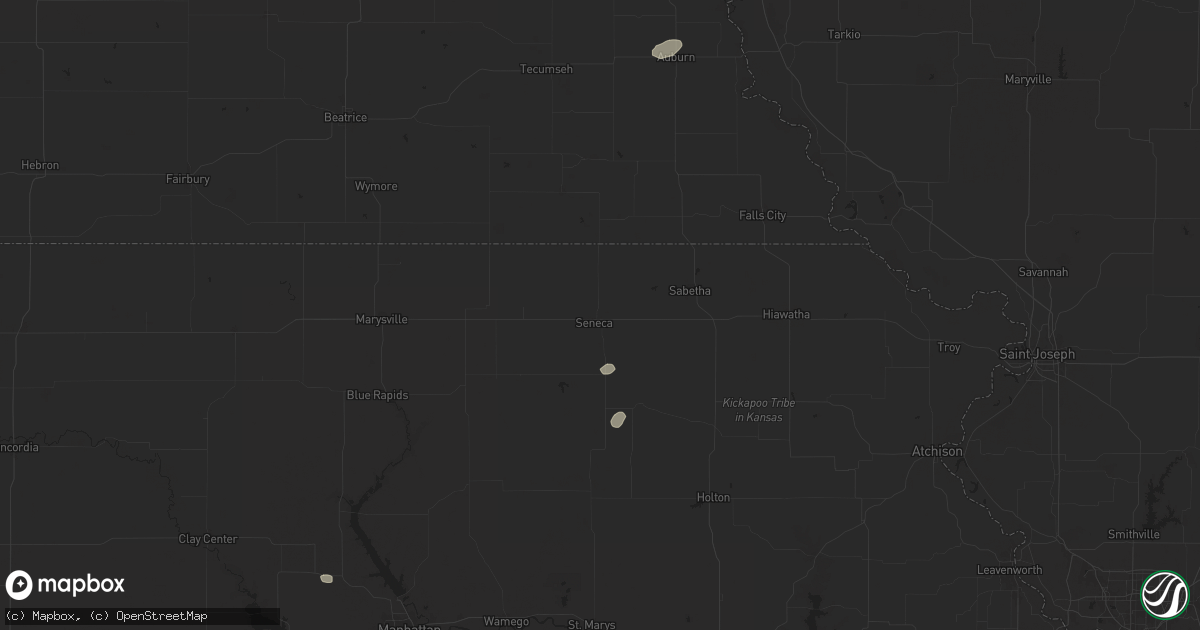 Hail map in Seneca, KS on August 18, 2025