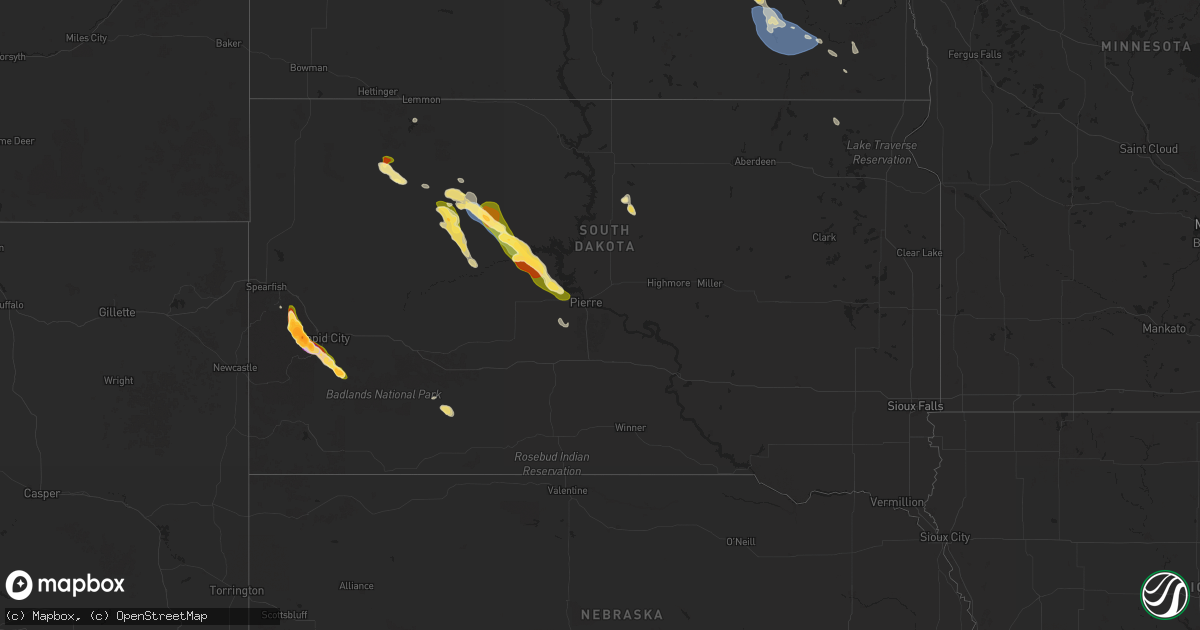 Hail map in South Dakota on August 18, 2025
