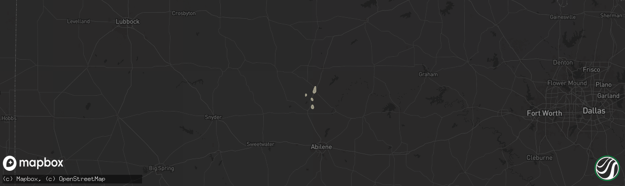 Hail map in Stamford, TX on August 18, 2025