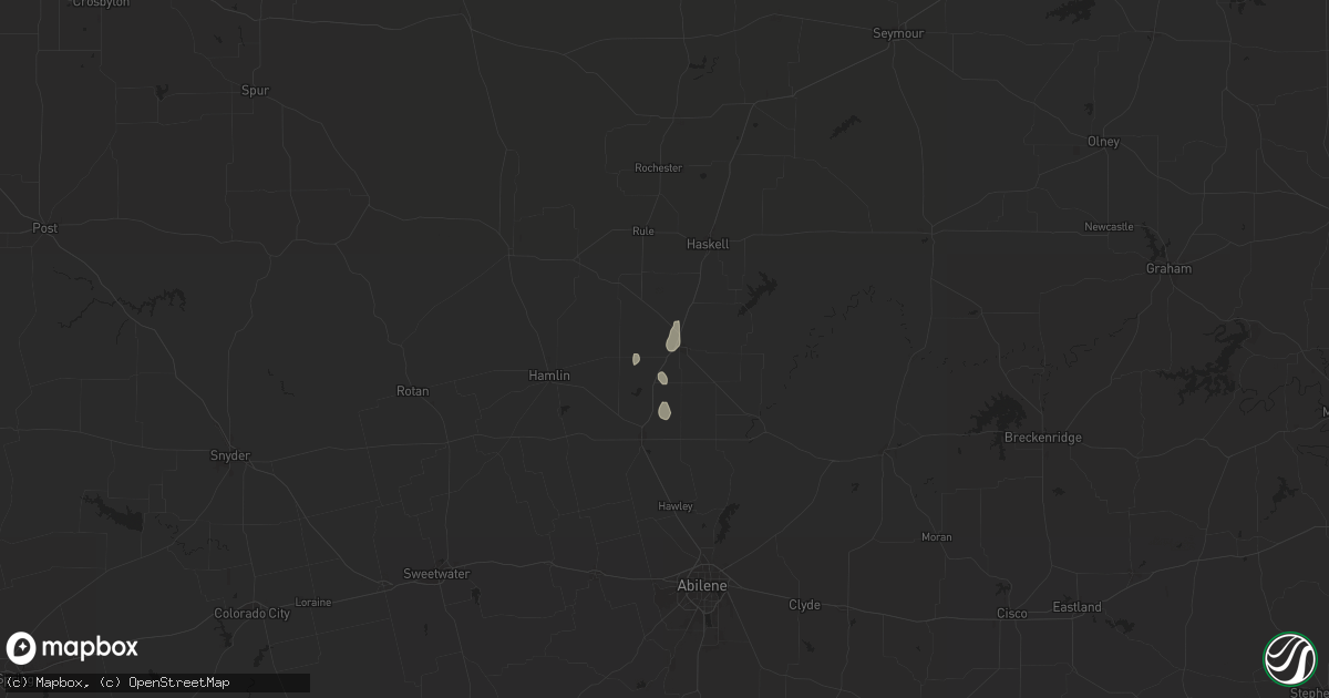 Hail map in Stamford, TX on August 18, 2025
