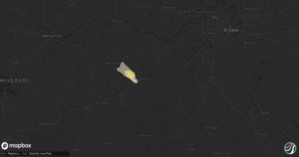 Hail map in Sullivan, MO on August 18, 2025