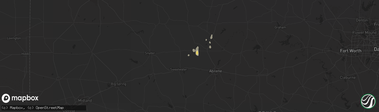 Hail map in Sylvester, TX on August 18, 2025
