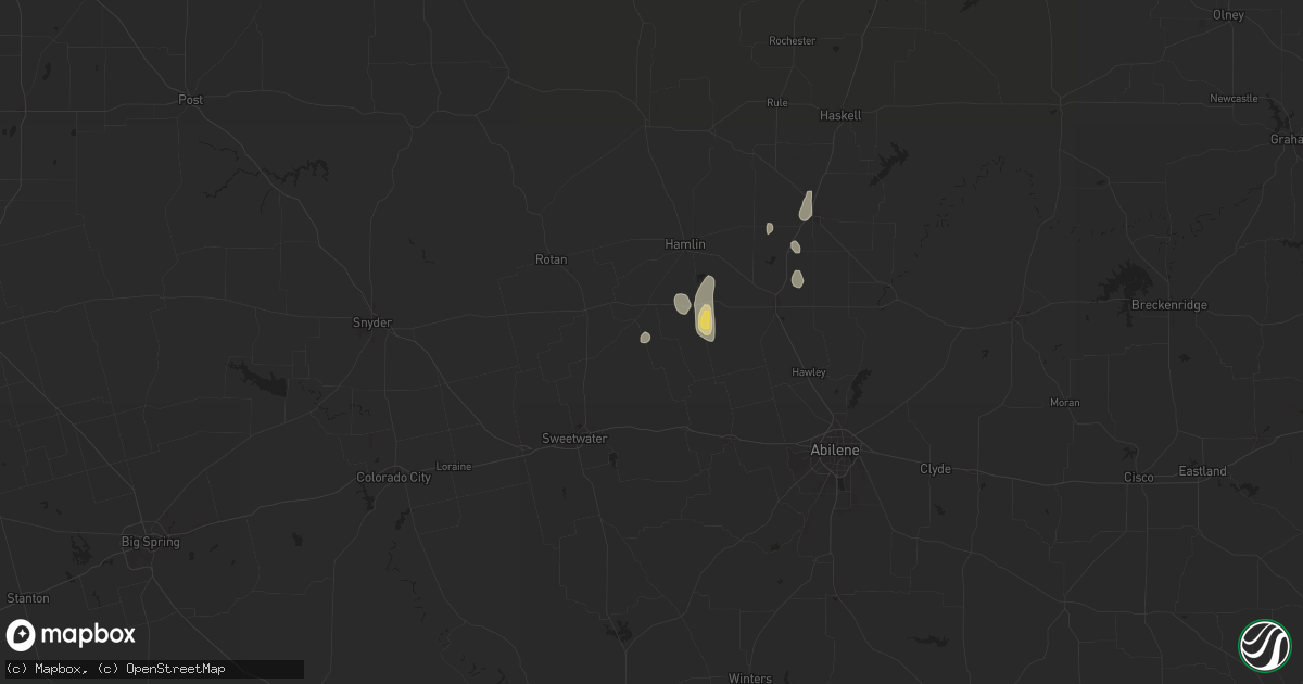 Hail map in Sylvester, TX on August 18, 2025
