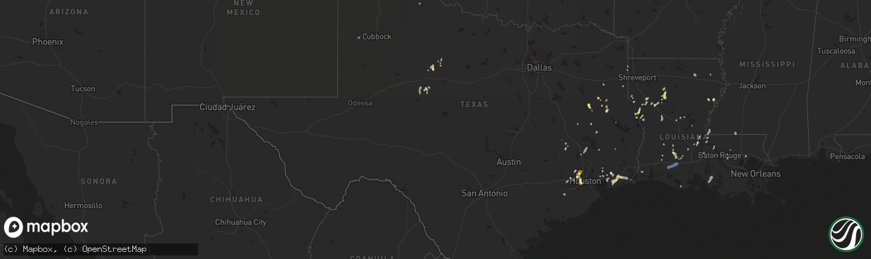 Hail map in Texas on August 18, 2025