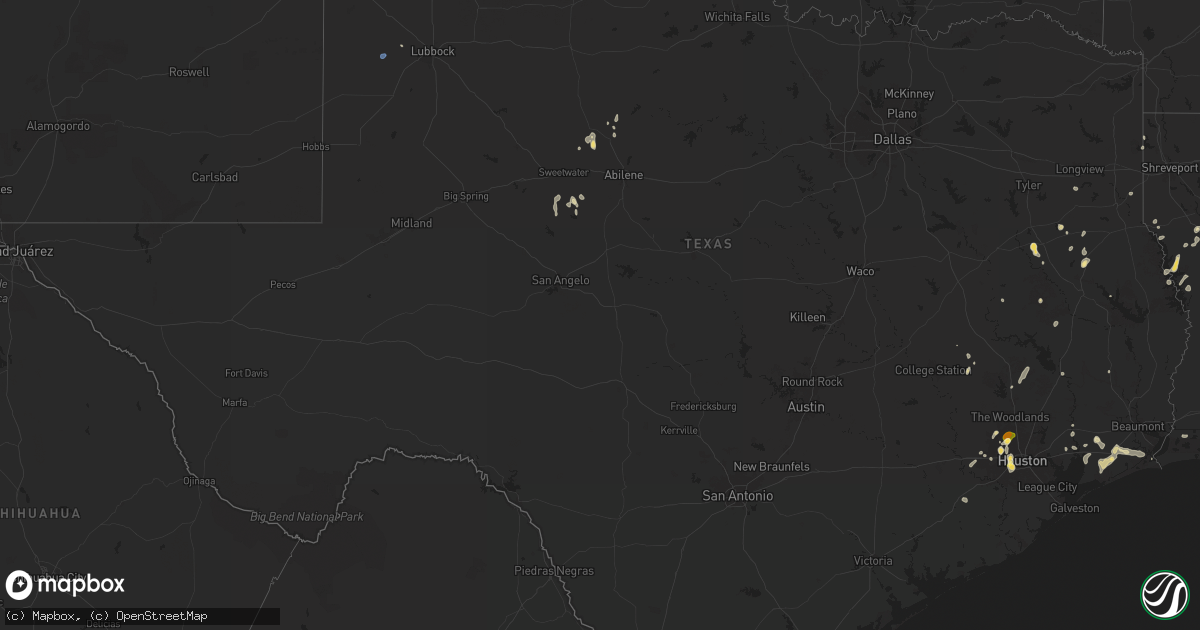 Hail map in Texas on August 18, 2025
