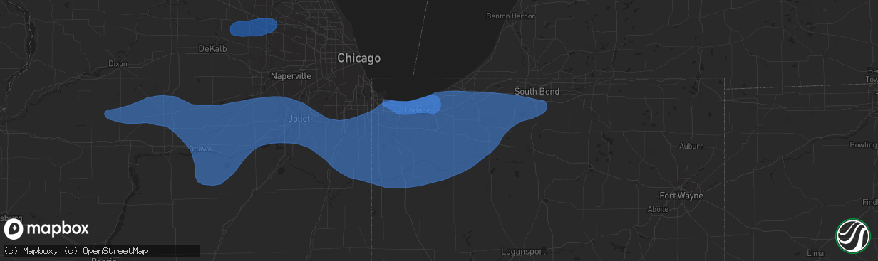 Hail map in Valparaiso, IN on August 18, 2025