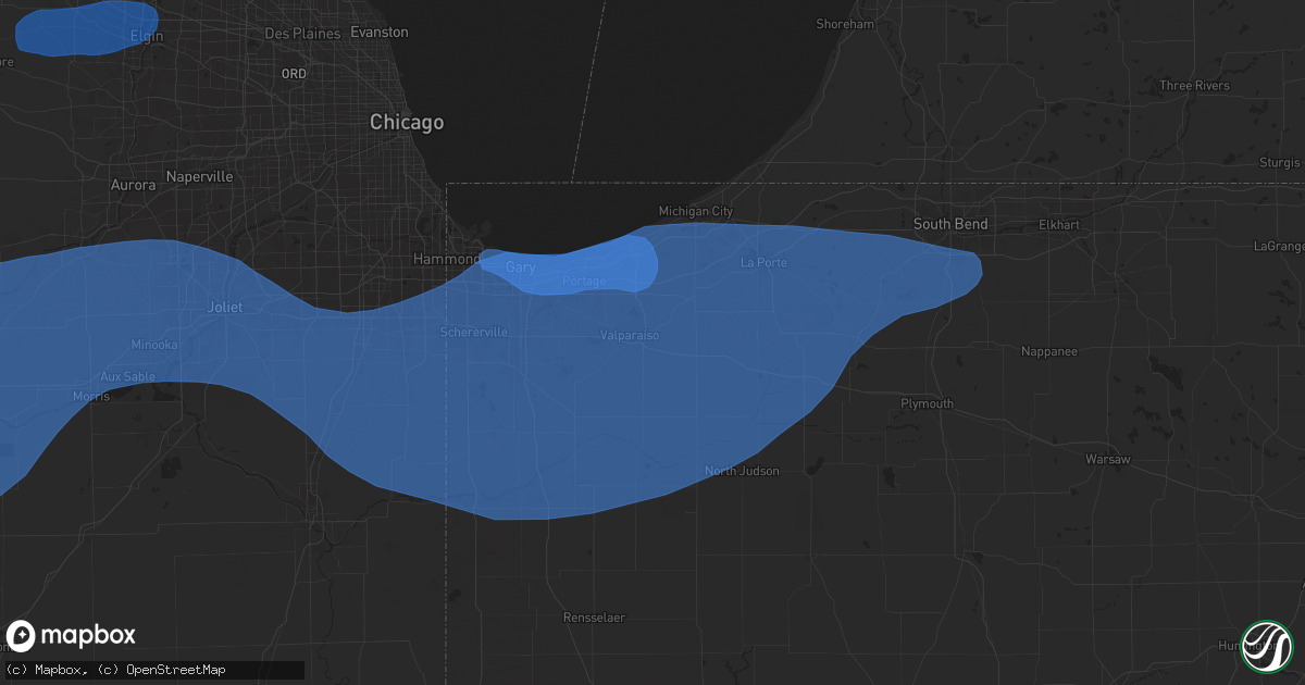 Hail map in Valparaiso, IN on August 18, 2025