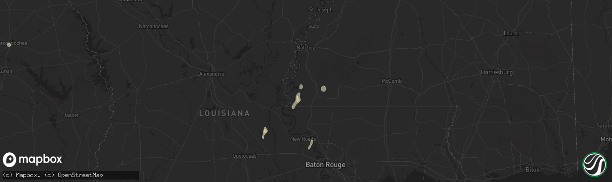 Hail map in Woodville, MS on August 18, 2025
