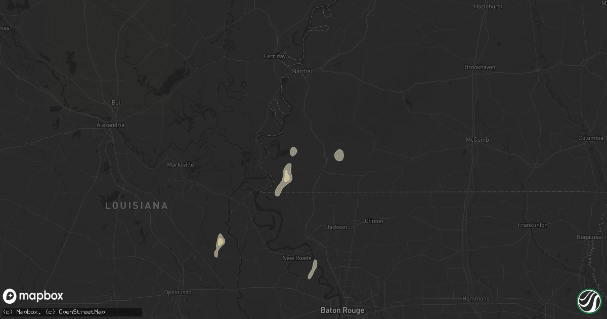 Hail map in Woodville, MS on August 18, 2025