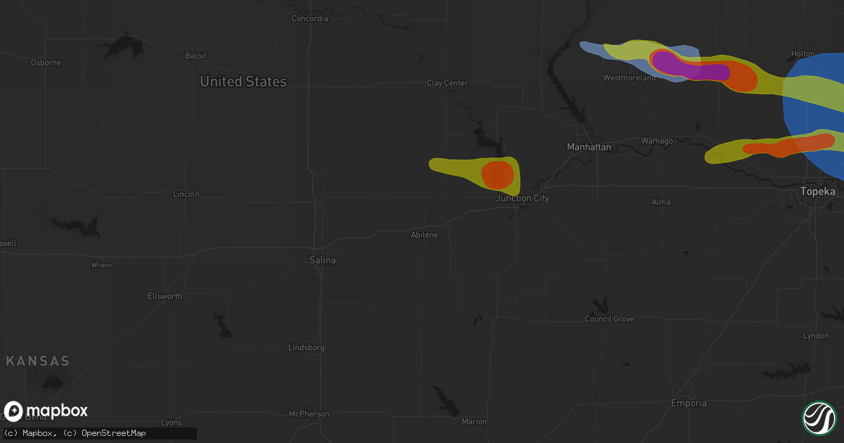 Hail map in Abilene, KS on August 18, 2026