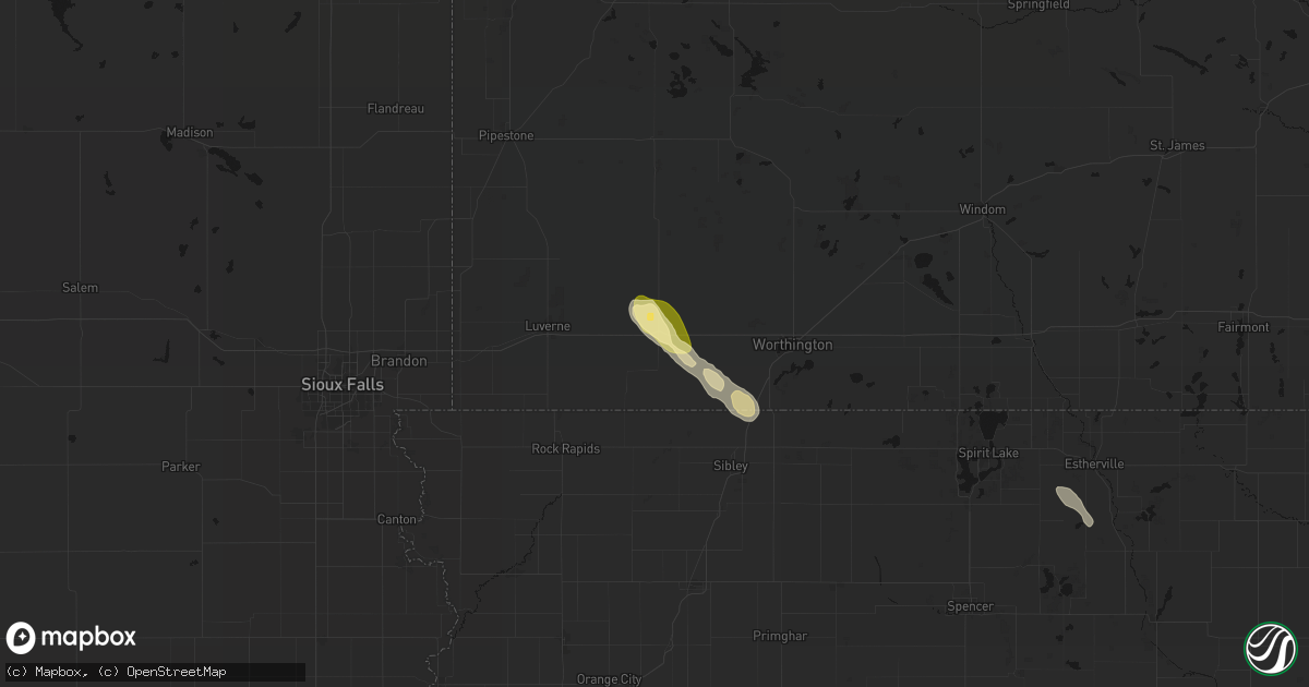 Hail map in Adrian, MN on August 18, 2026