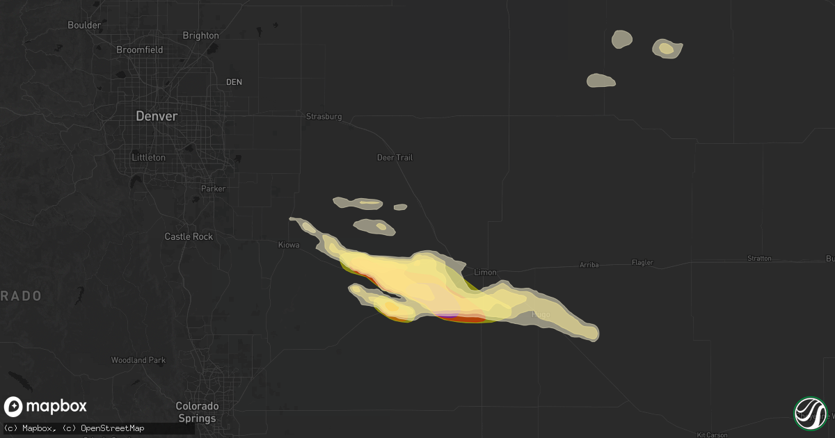 Hail map in Agate, CO on August 18, 2026
