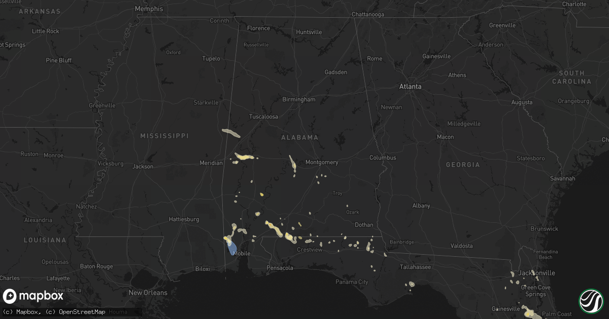 Hail map in Alabama on August 18, 2026