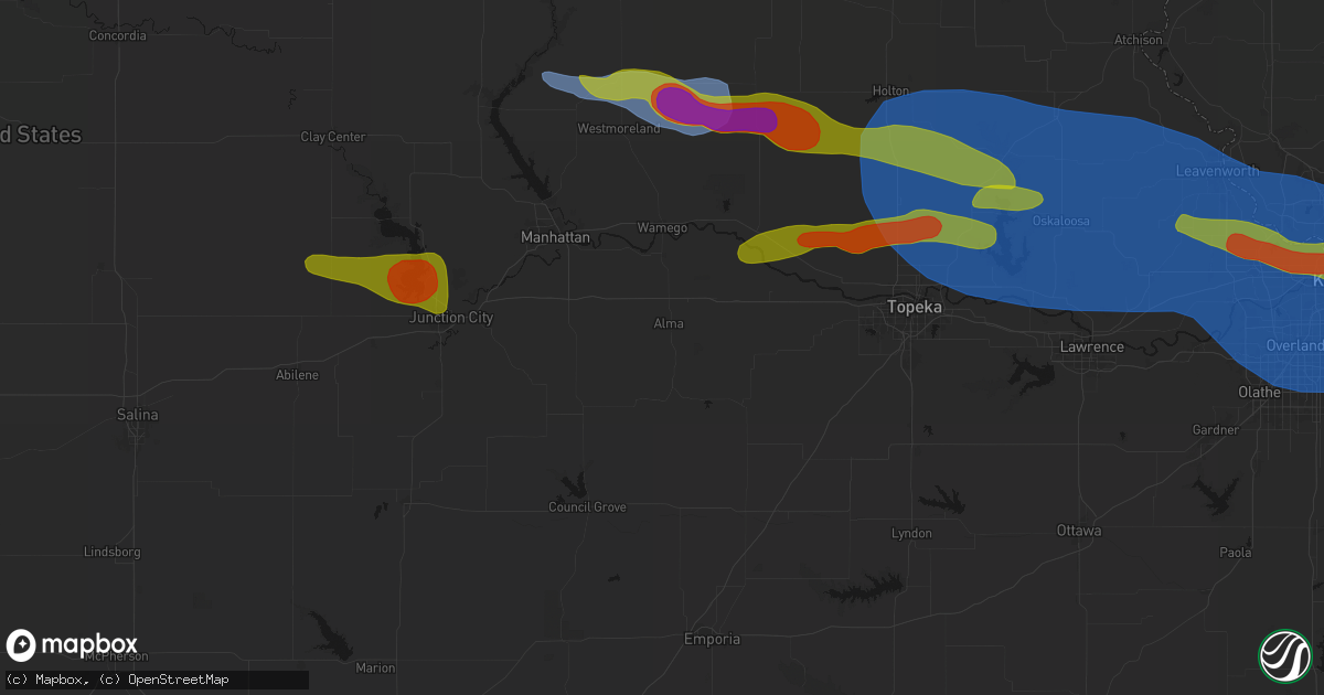 Hail map in Alma, KS on August 18, 2026