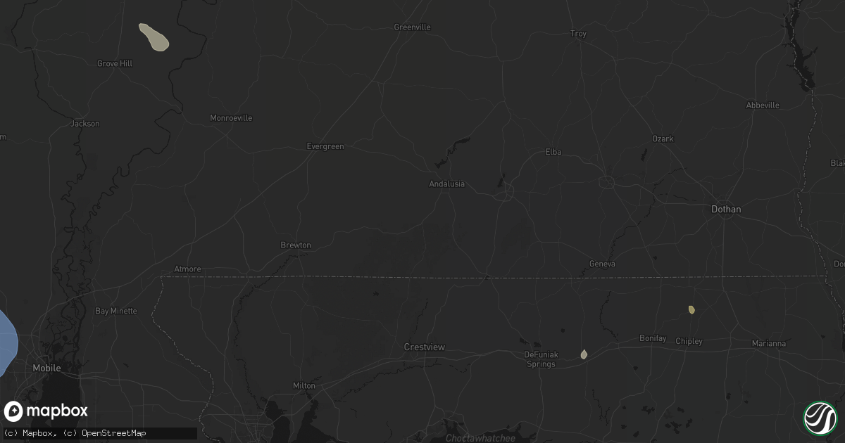 Hail map in Andalusia, AL on August 18, 2026