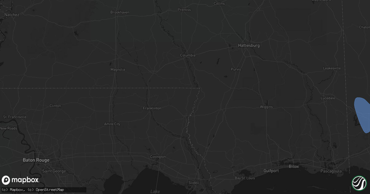 Hail map in Angie, LA on August 18, 2026