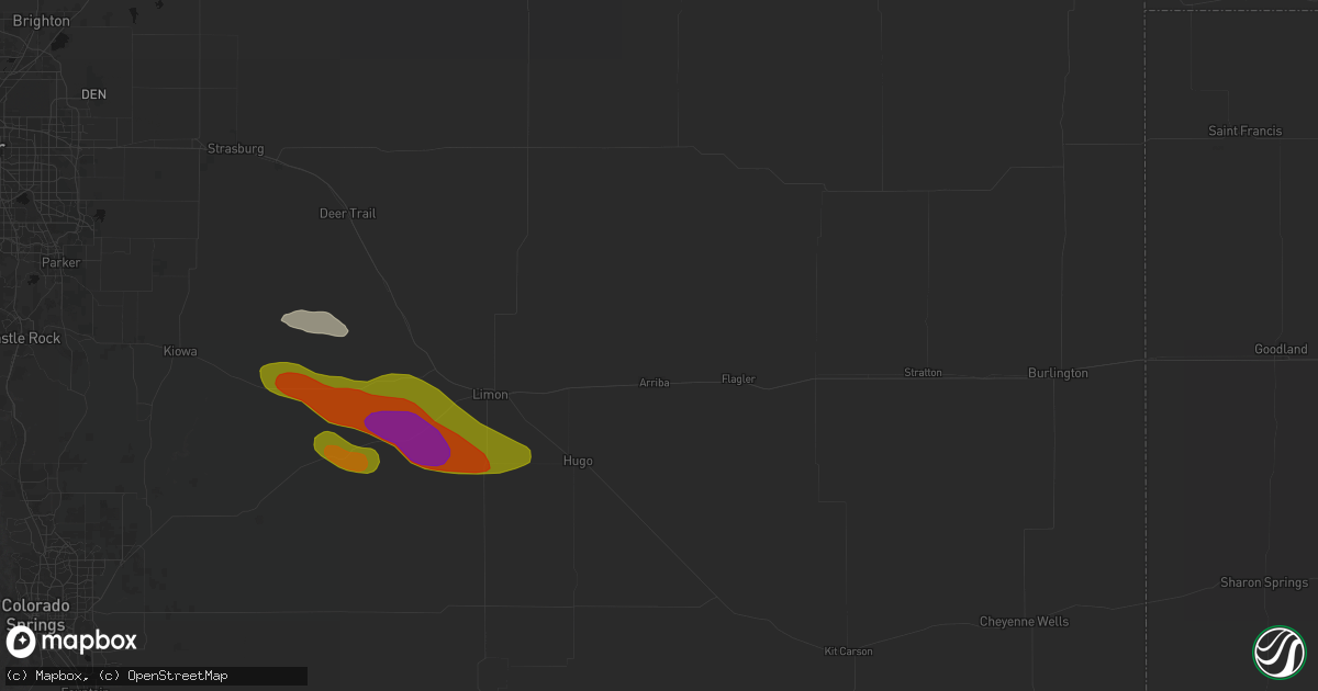 Hail map in Arriba, CO on August 18, 2026
