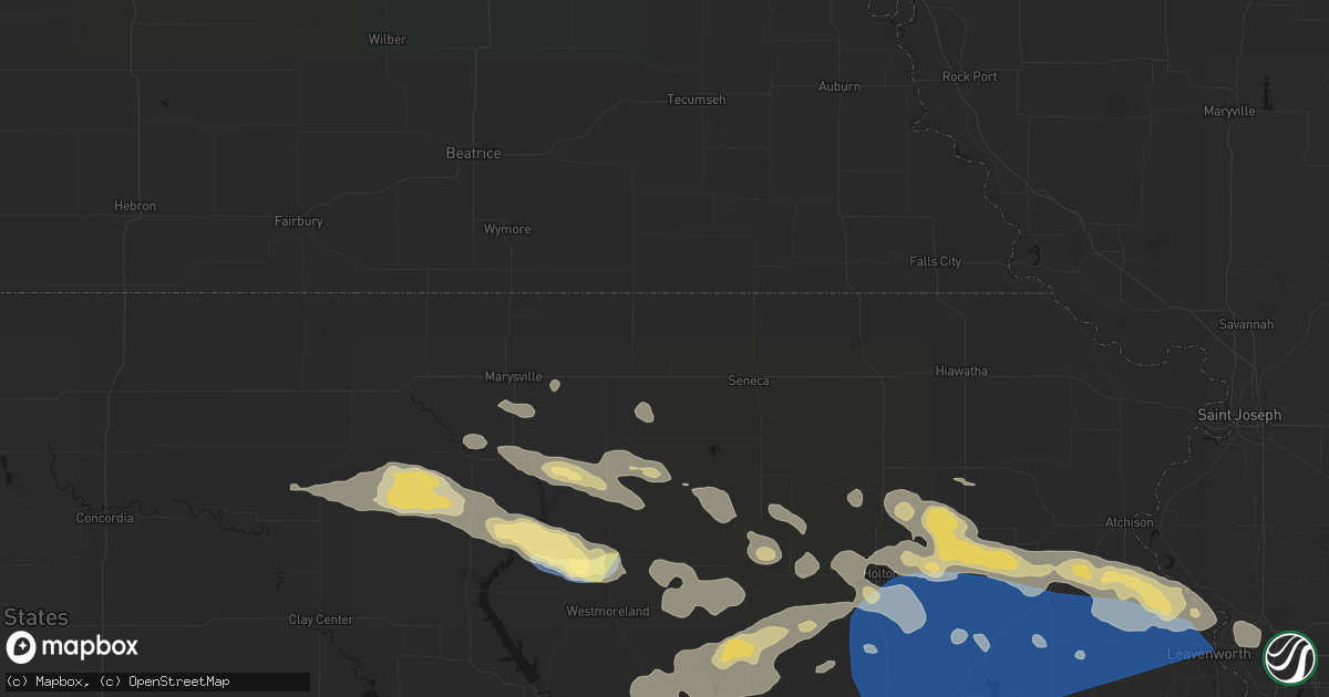 Hail map in Axtell, KS on August 18, 2026
