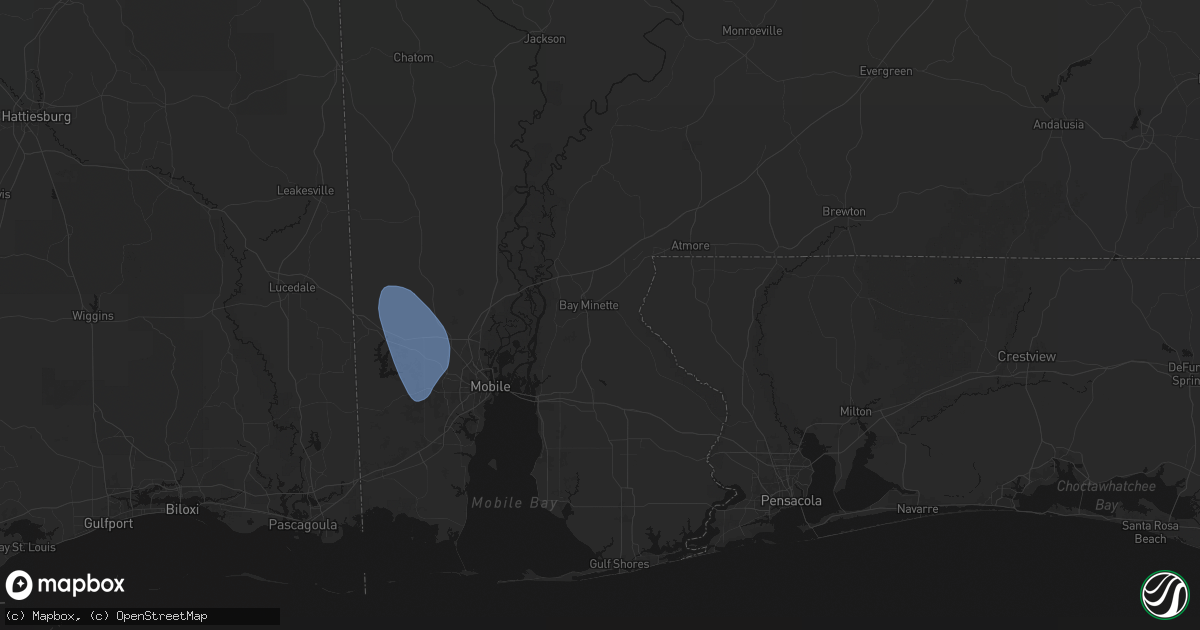 Hail map in Bay Minette, AL on August 18, 2026