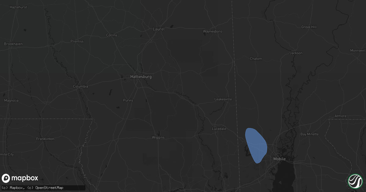Hail map in Beaumont, MS on August 18, 2026