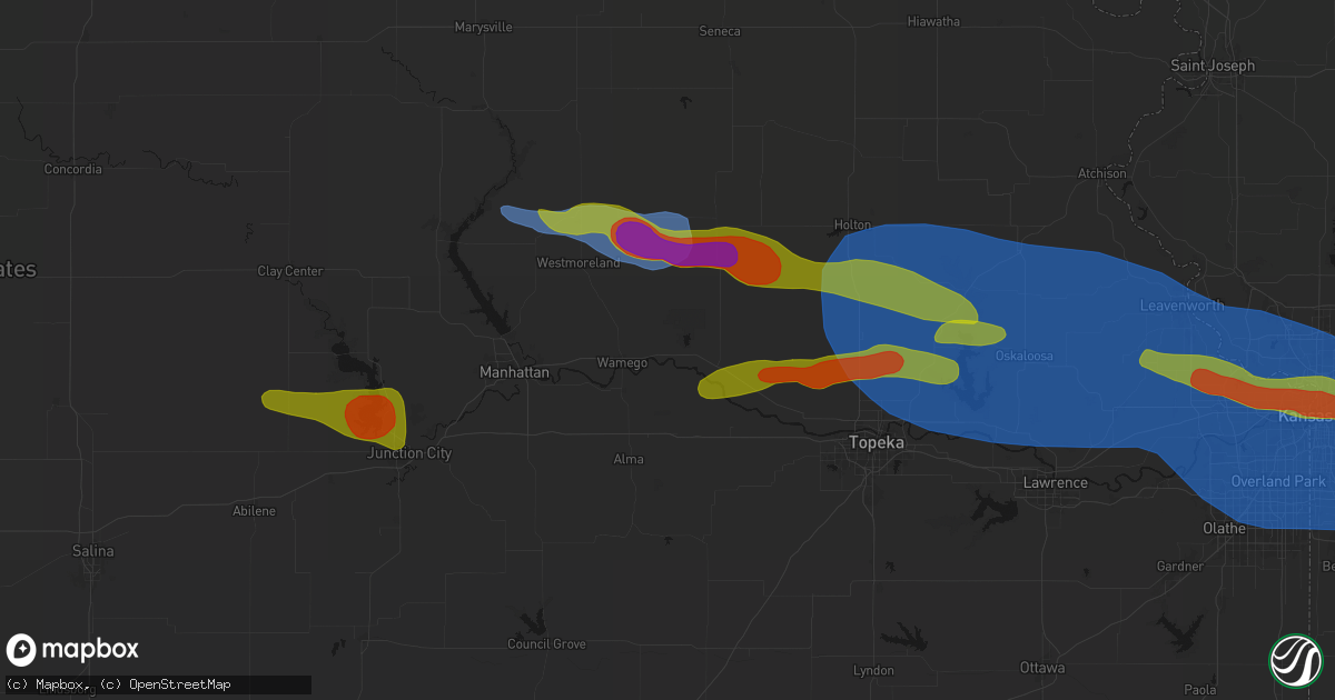 Hail map in Belvue, KS on August 18, 2026