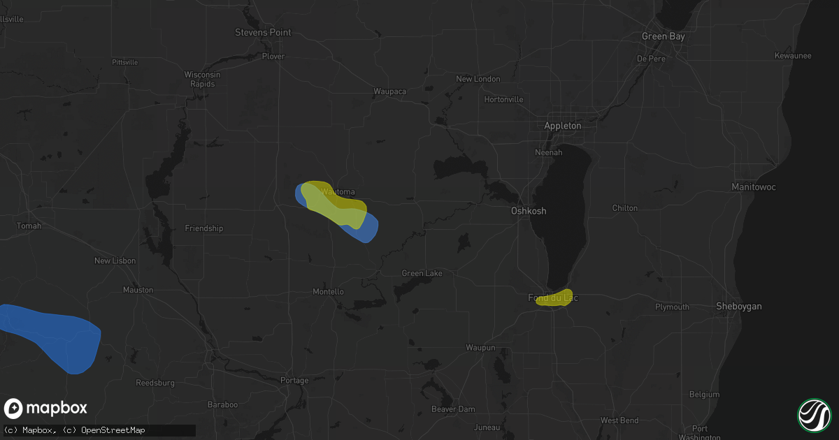 Hail map in Berlin, WI on August 18, 2026