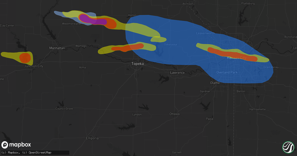 Hail map in Berryton, KS on August 18, 2026