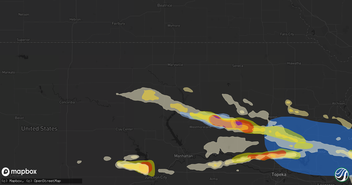 Hail map in Blue Rapids, KS on August 18, 2026
