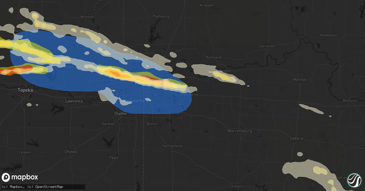 Hail map in Blue Springs, MO on August 18, 2026