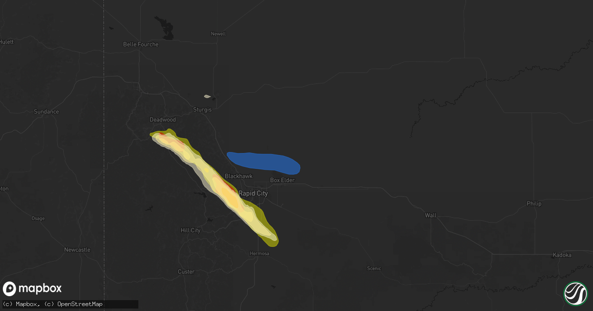 Hail map in Box Elder, SD on August 18, 2026