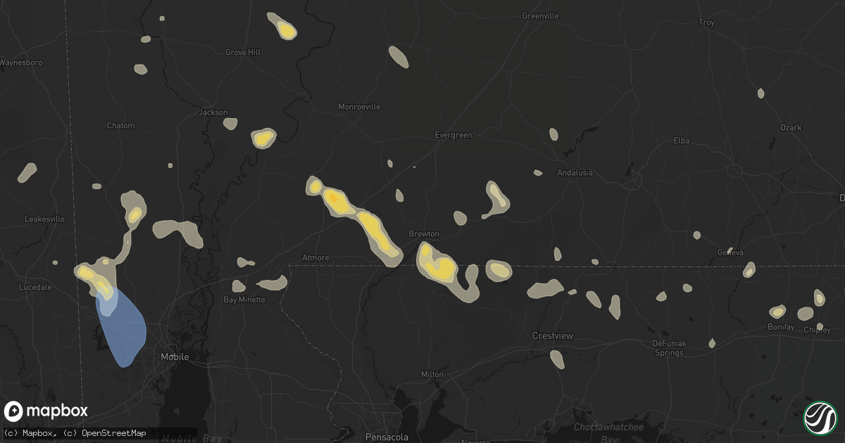 Hail map in Brewton, AL on August 18, 2026