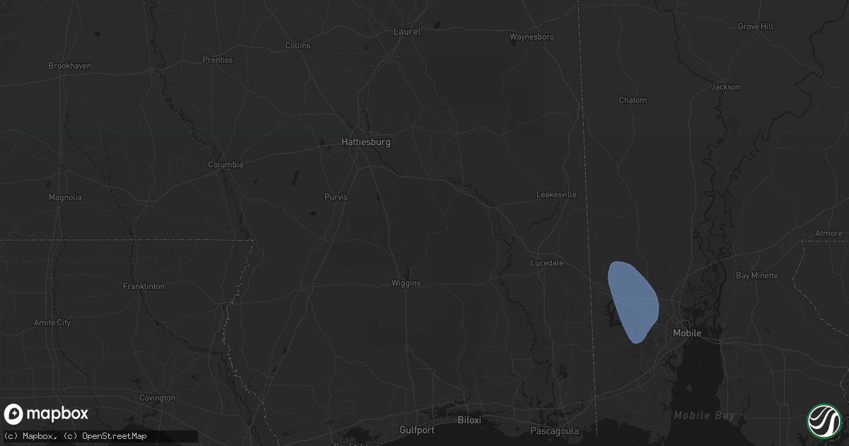 Hail map in Brooklyn, MS on August 18, 2026