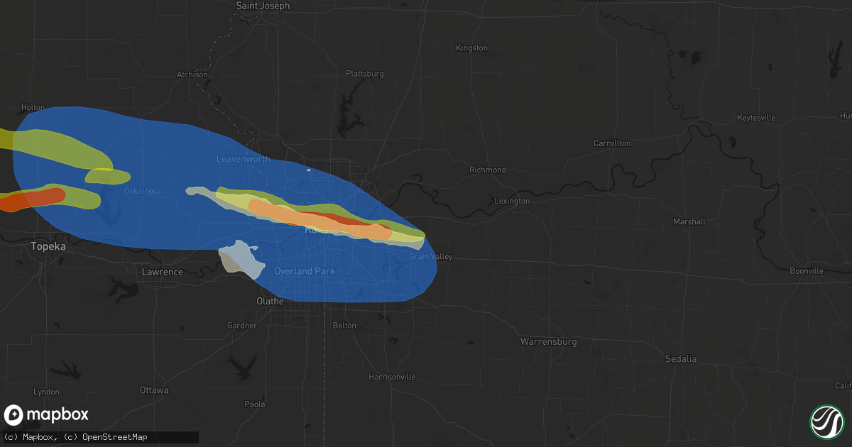 Hail map in Buckner, MO on August 18, 2026