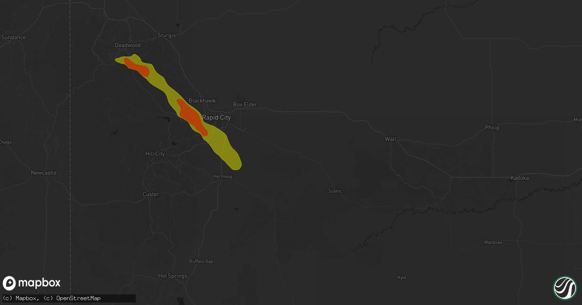 Hail map in Caputa, SD on August 18, 2026
