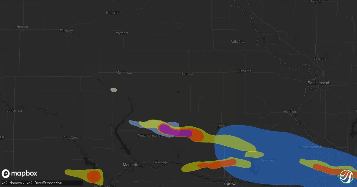 Hail map in Centralia, KS on August 18, 2026