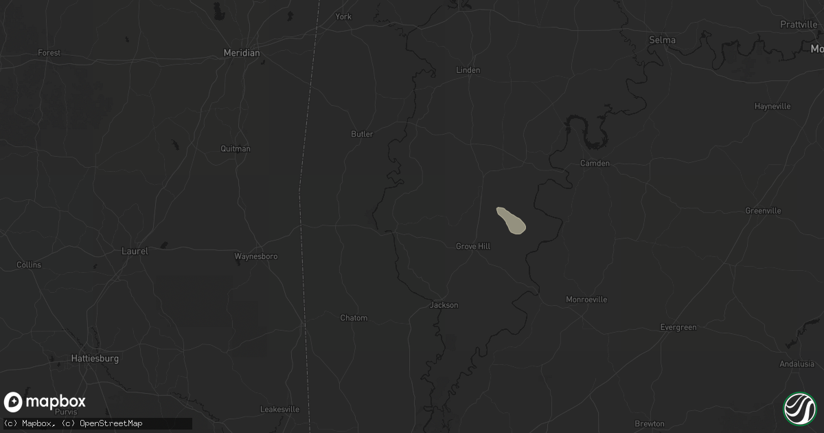 Hail map in Coffeeville, AL on August 18, 2026