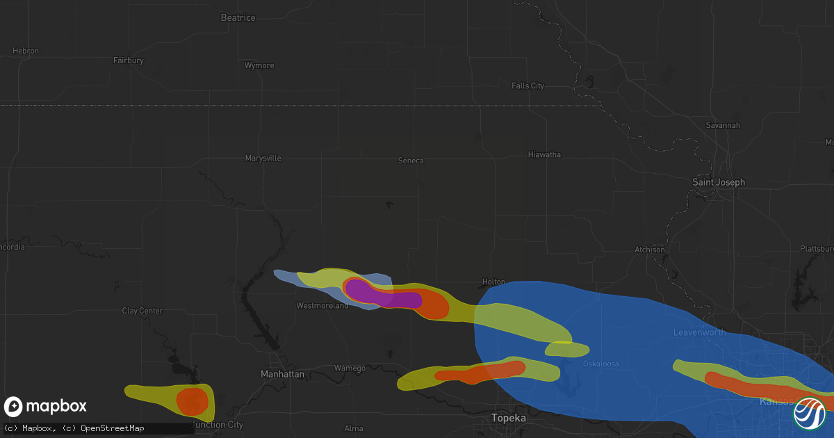 Hail map in Corning, KS on August 18, 2026