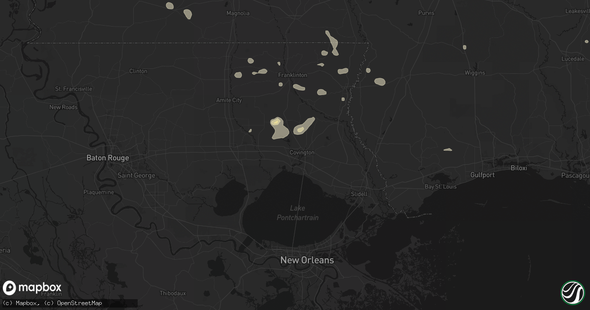 Hail map in Covington, LA on August 18, 2026