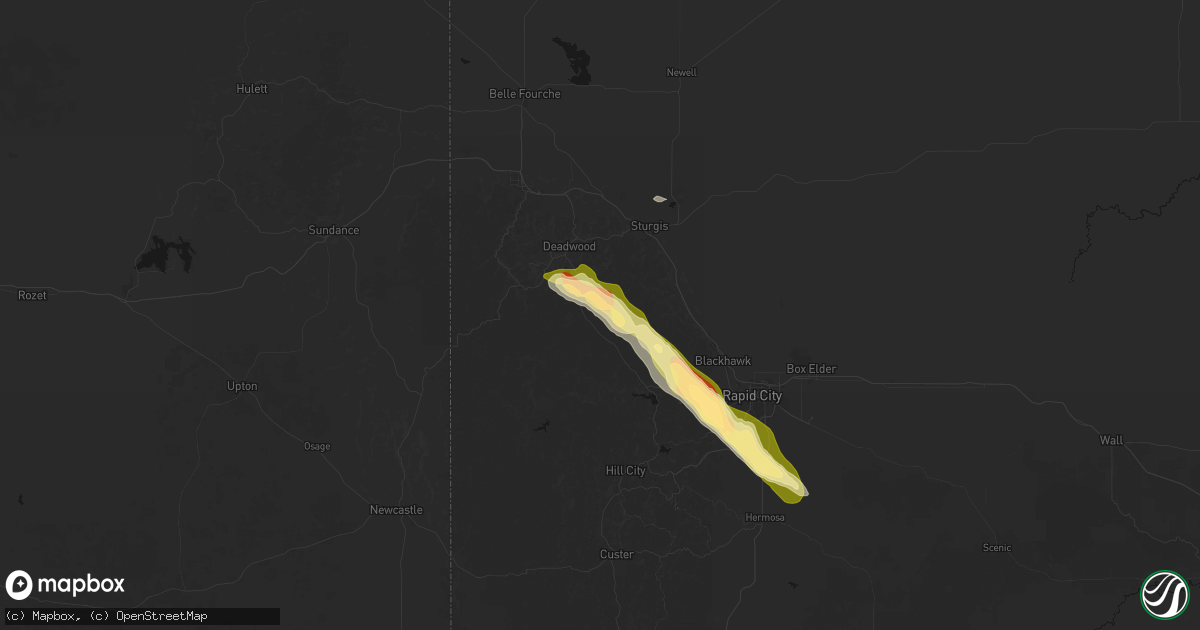 Hail map in Deadwood, SD on August 18, 2026