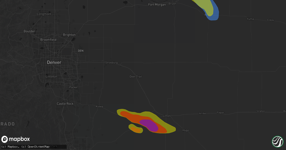 Hail map in Deer Trail, CO on August 18, 2026