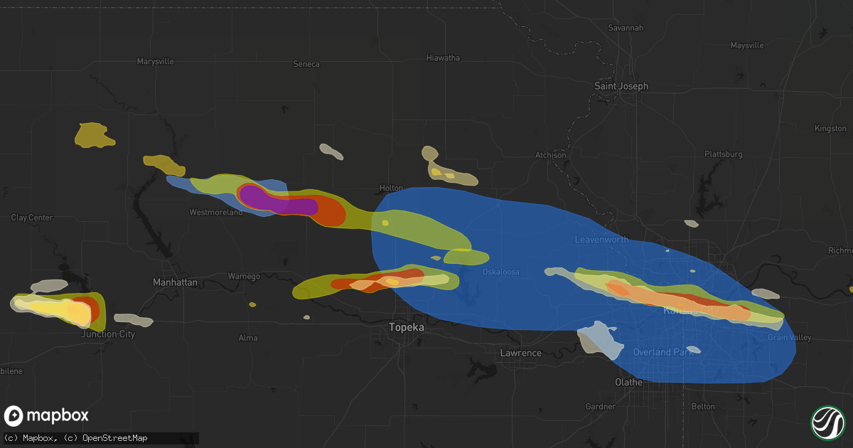 Hail map in Denison, KS on August 18, 2026