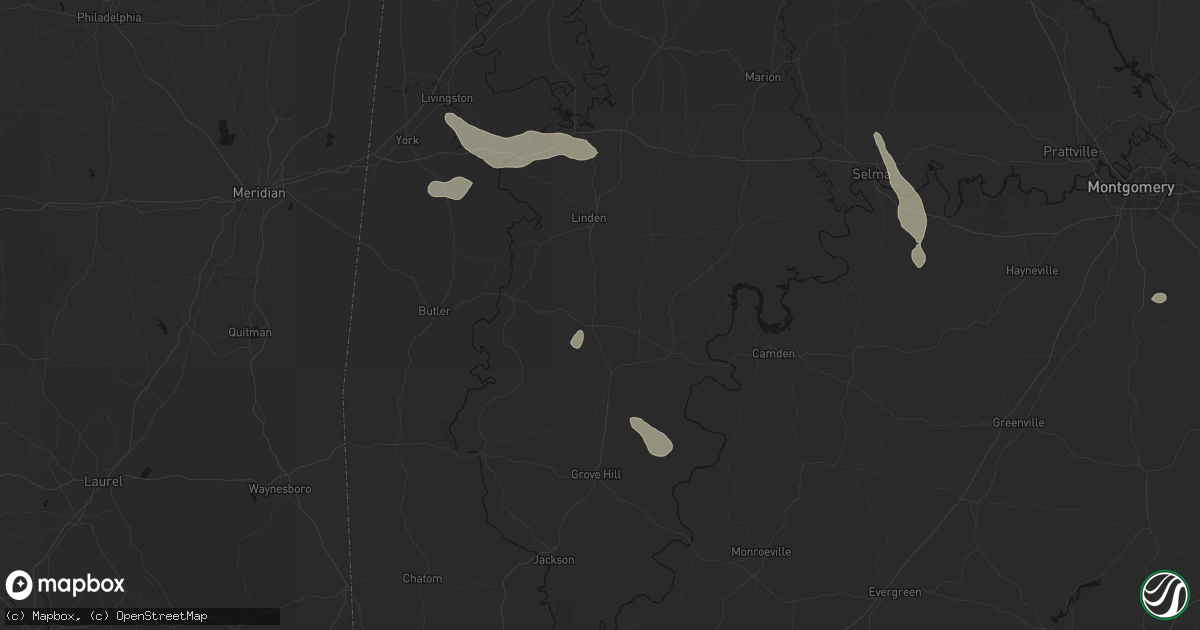 Hail map in Dixons Mills, AL on August 18, 2026