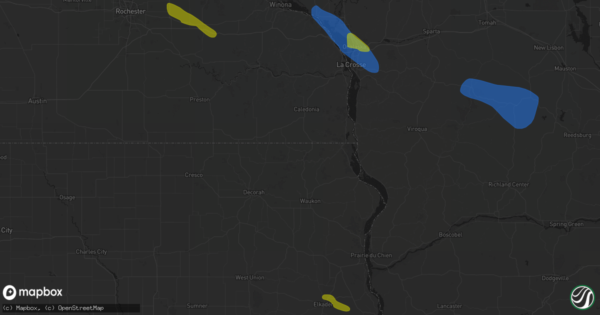 Hail map in Dorchester, IA on August 18, 2026