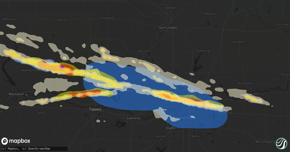 Hail map in Easton, KS on August 18, 2026