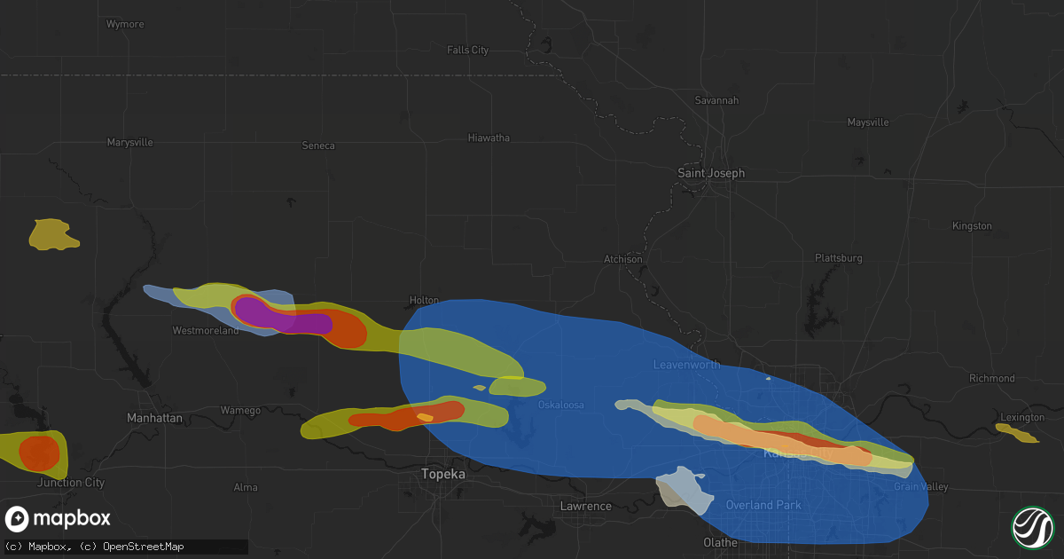 Hail map in Effingham, KS on August 18, 2026