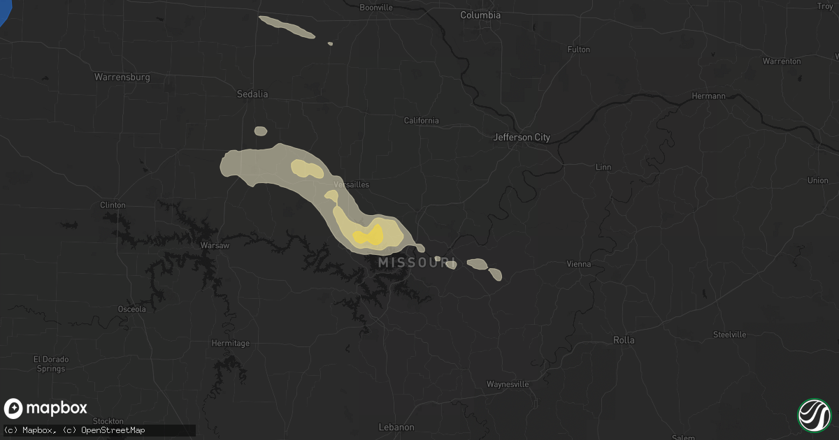 Hail map in Eldon, MO on August 18, 2026