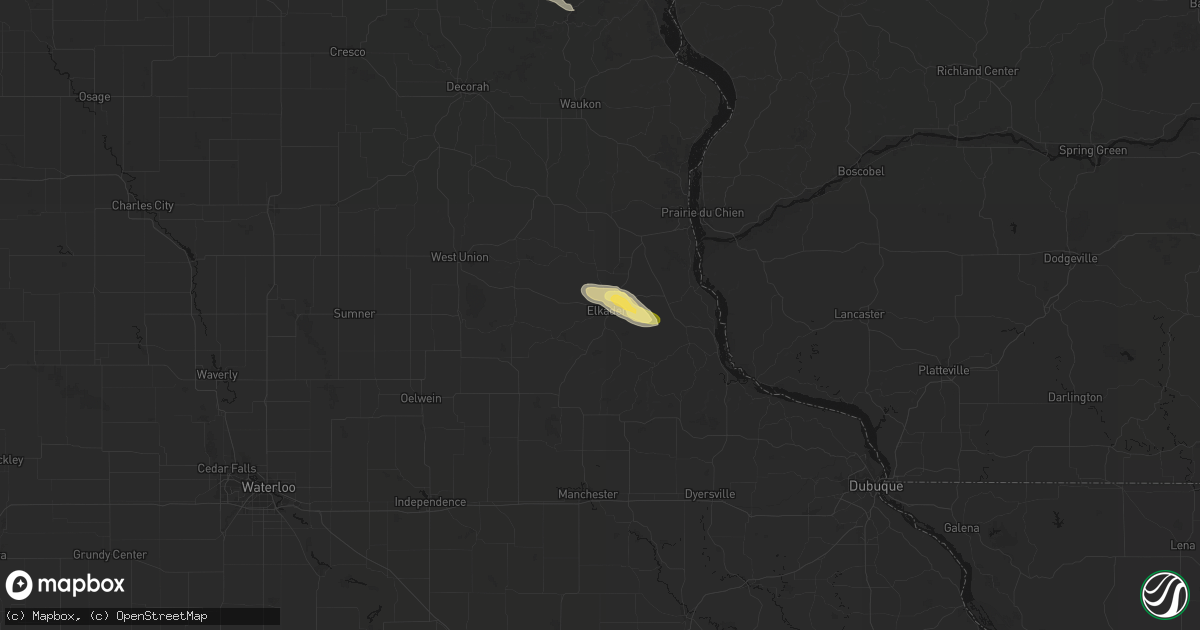 Hail map in Elkader, IA on August 18, 2026