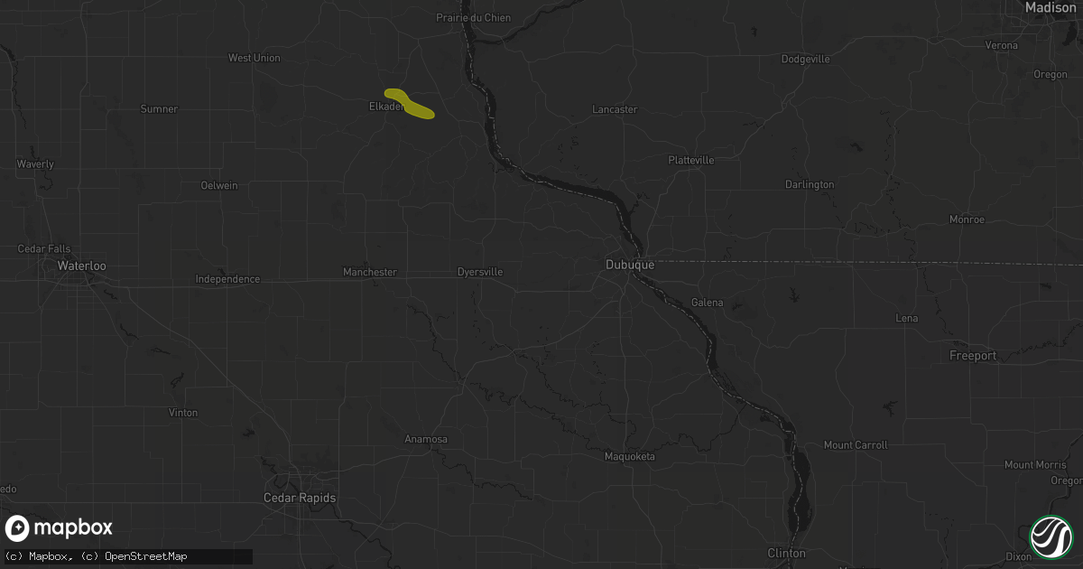 Hail map in Epworth, IA on August 18, 2026