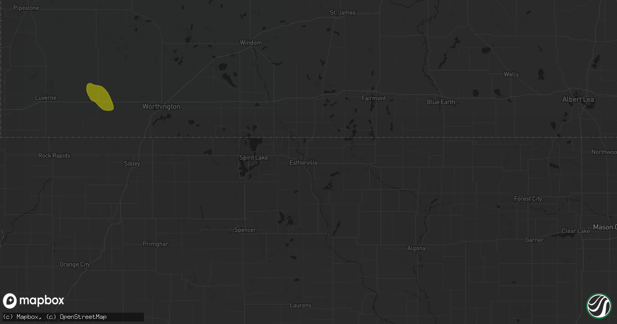 Hail map in Estherville, IA on August 18, 2026